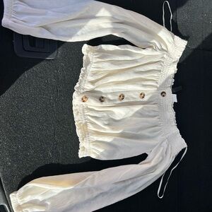 Cream Button-Up Long Sleeve Top